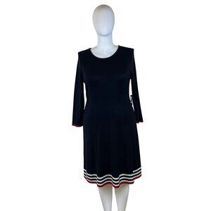 JH Women's Black Striped Hem A-Line Dress 3/4 Sleeve Sz XL - New